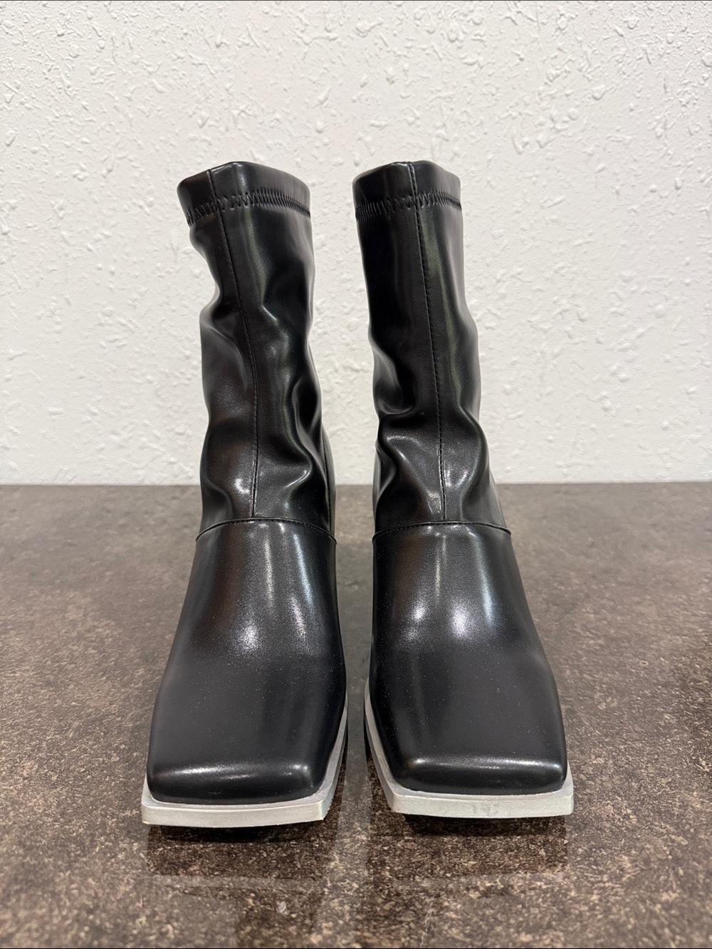 AZALEA WANG ANANT BLACK METAL OUTSOLE BOOTIE SQUARE TOE BOOTS SIZE 8.5 - Picture 4 of 14